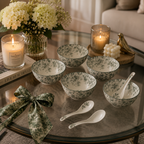 Boutique Ceramic Soup Bowl Set – Elegant Green Floral Bowls for Everyday Dining