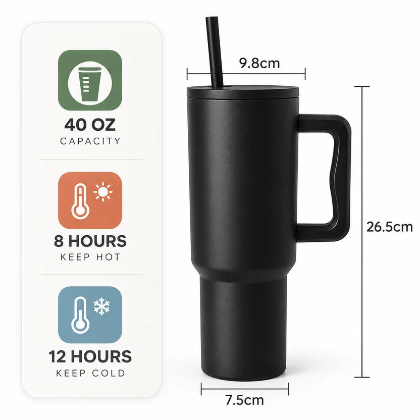 Thirst Trap Stainless Steel Tumbler with Steel Straw (Black)
