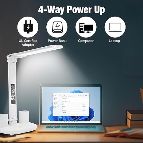 LED Desk Lamp with Clock & Pen Holder