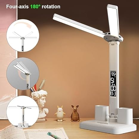 LED Desk Lamp with Clock & Pen Holder