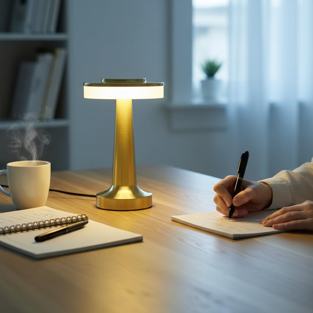 Modern Gold Table Lamp with Soft LED Light