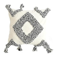 Black & White Tufted Diamond Cushion Cover Set – Boho Decorative Throw Pillow Cover Set Covers with Tassels for Sofa, Living Room & Bedroom (Pack of 2)
