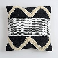 Black & White Boho Zigzag Textured Cushion Cover Set – Tufted Decorative Throw Pillows Cover Set for Sofa, Living Room & Bedroom (Pack of 2)
