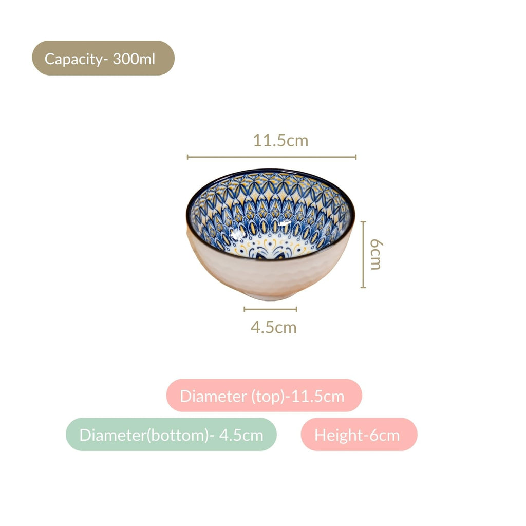 Bohemian Mosaic Ceramic Bowls – Set of 6 | Handcrafted Multi-Pattern Snack Bowls