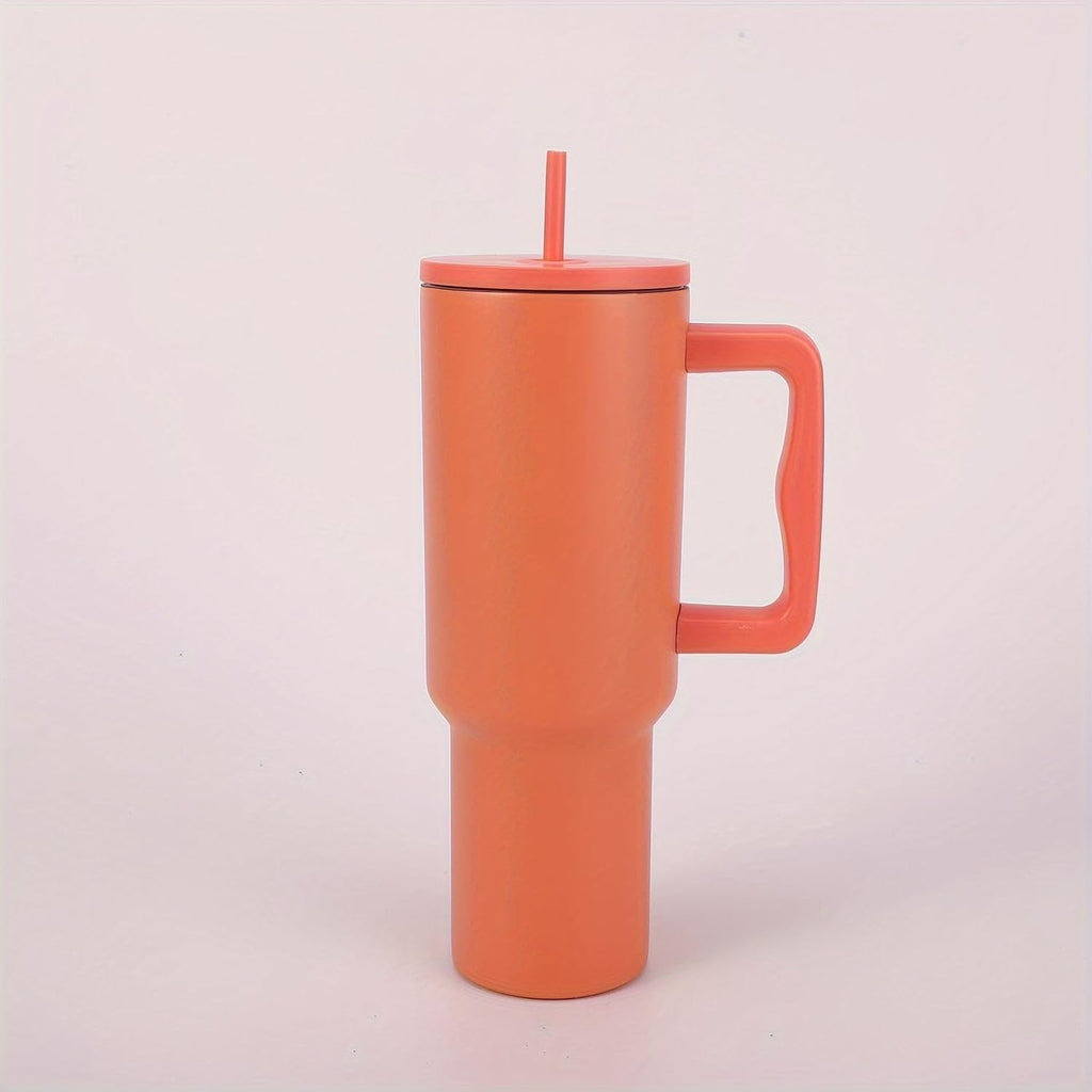 Premium Insulated Orange Color Tumbler with Handle & Straw