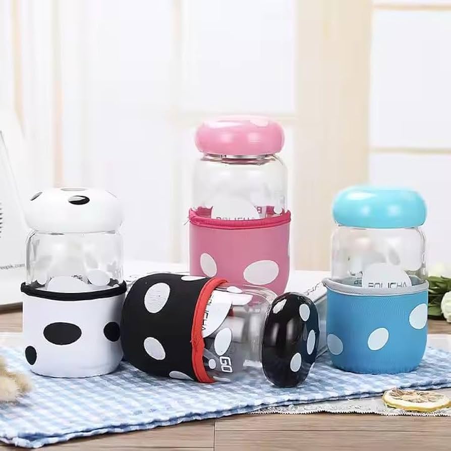 Cute Cartoon Glass Water Bottle with Protective Silicone Cover - Reusable Drinking Bottle for Kids & Adults