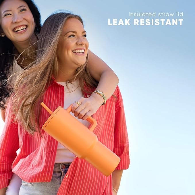 Premium Insulated Orange Color Tumbler with Handle & Straw