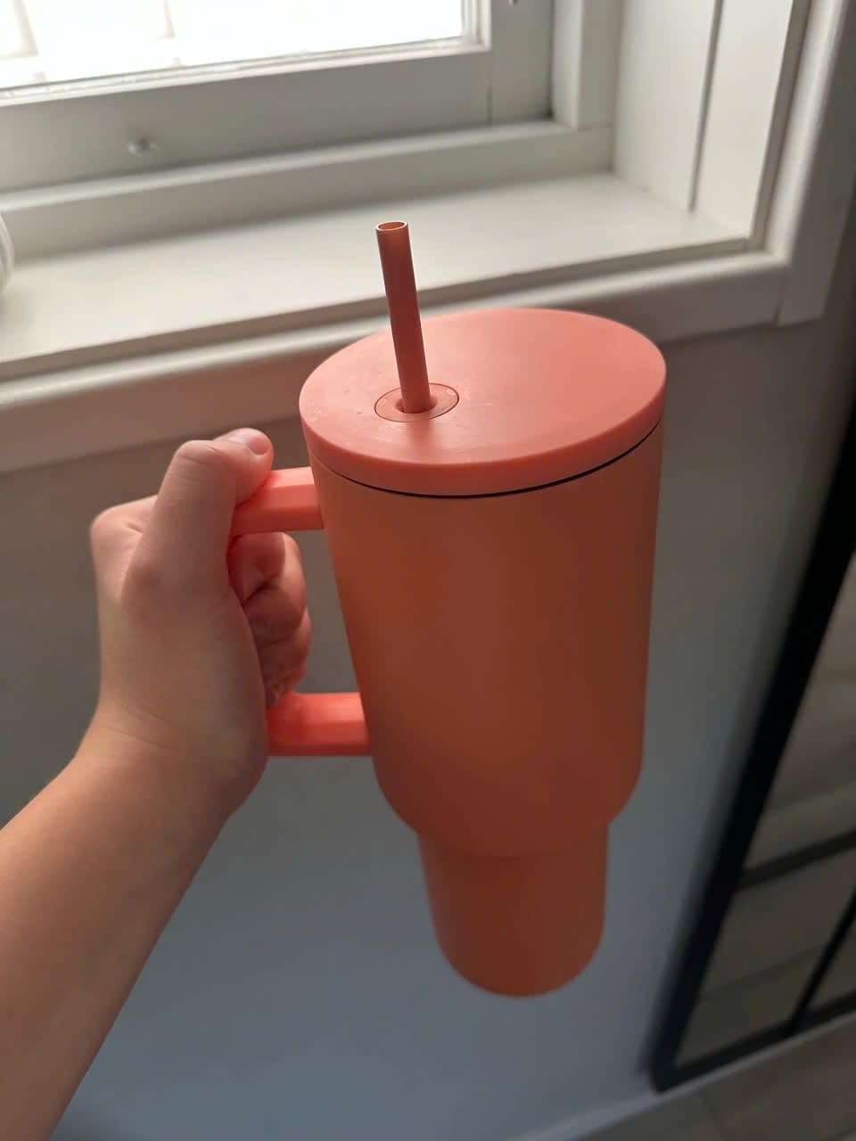 Premium Insulated Orange Color Tumbler with Handle & Straw