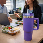 Premium Purple Stainless Steel Tumbler with Handle & Straw