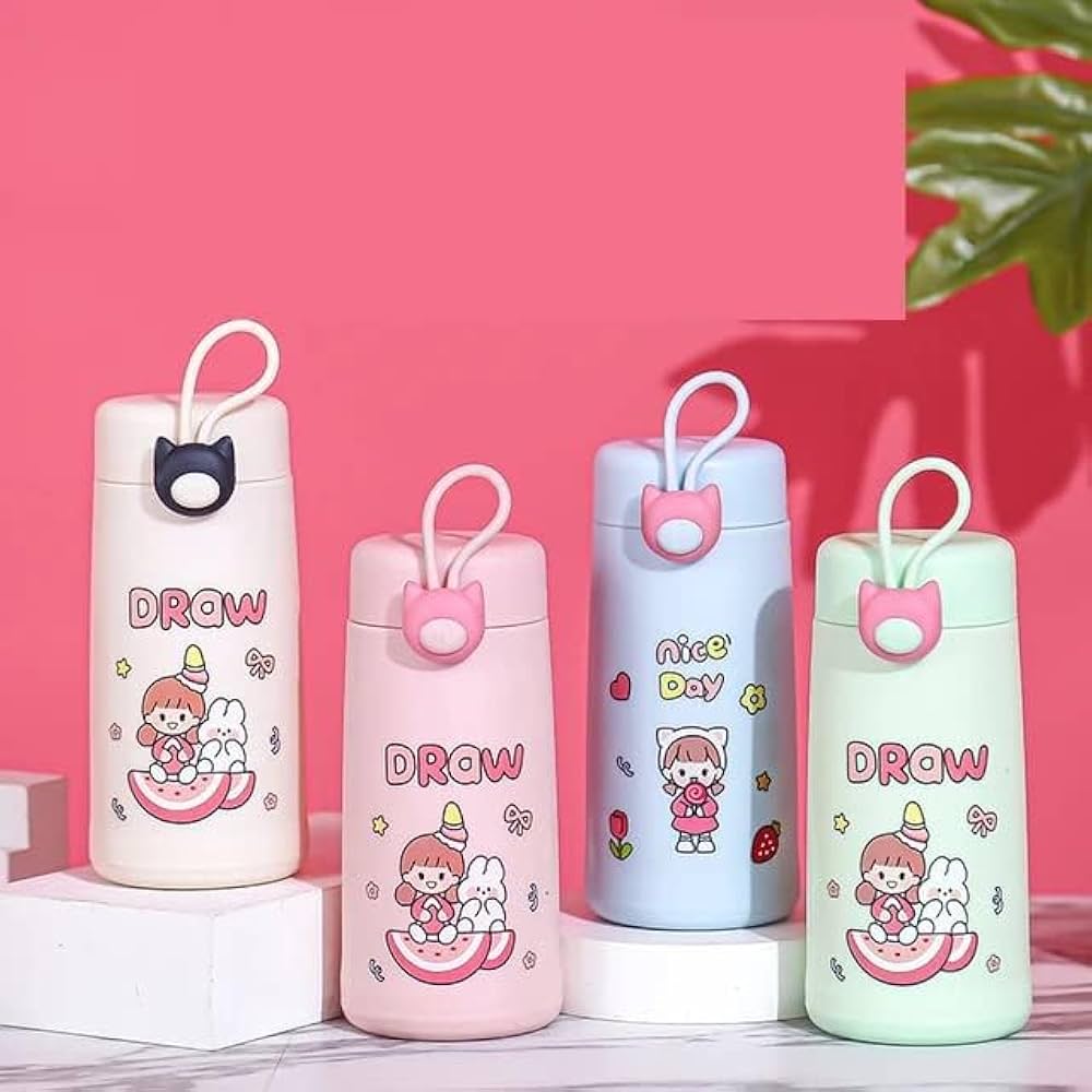 Cute Cartoon Kids Water Bottle with Strap – BPA-Free Leakproof Reusable Bottle for School & Travel