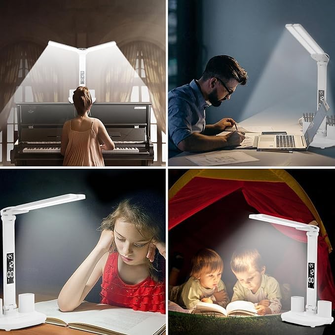 LED Desk Lamp with Clock & Pen Holder