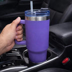 Premium Purple Stainless Steel Tumbler with Handle & Straw