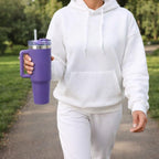 Premium Purple Stainless Steel Tumbler with Handle & Straw