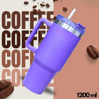 Premium Purple Stainless Steel Tumbler with Handle & Straw