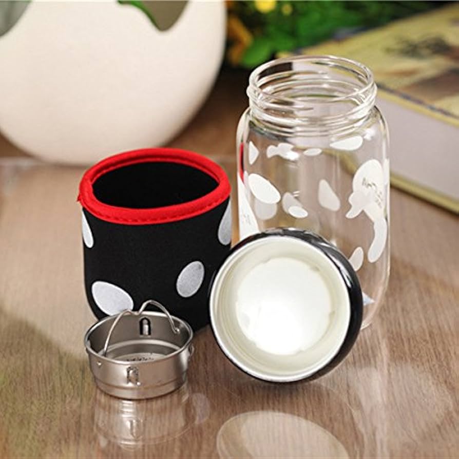 Cute Cartoon Glass Water Bottle with Protective Silicone Cover - Reusable Drinking Bottle for Kids & Adults