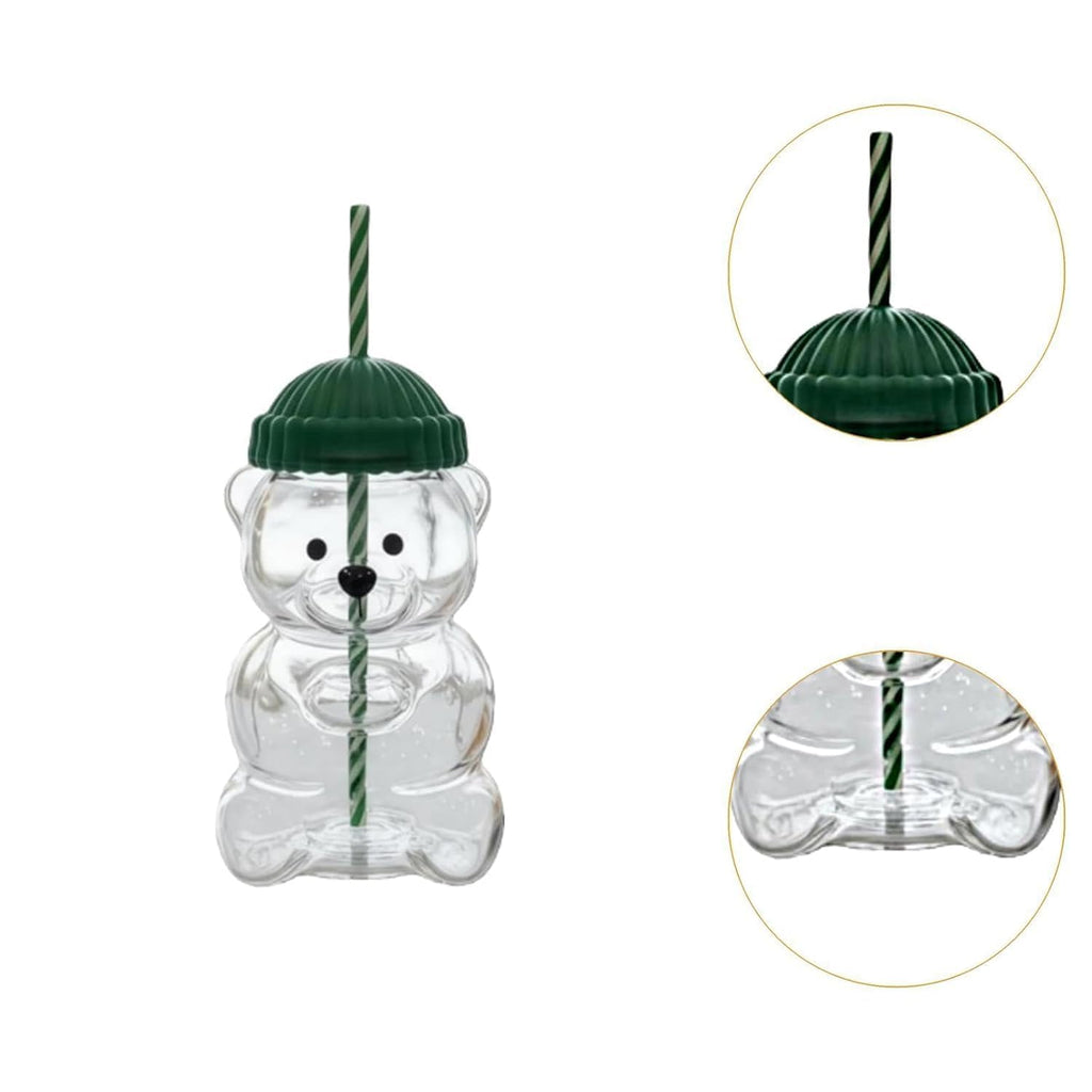 Bear Shape Glass Cup with Straw | Cute Glass Tumbler for Kids, Milk & Cold Drinks