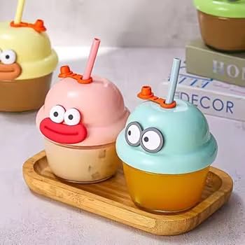 Cute Cartoon Cup with Straw for Kids & Adults | Reusable Sipper Cup | Fun Drinking Cup for Home, Office & Gifts