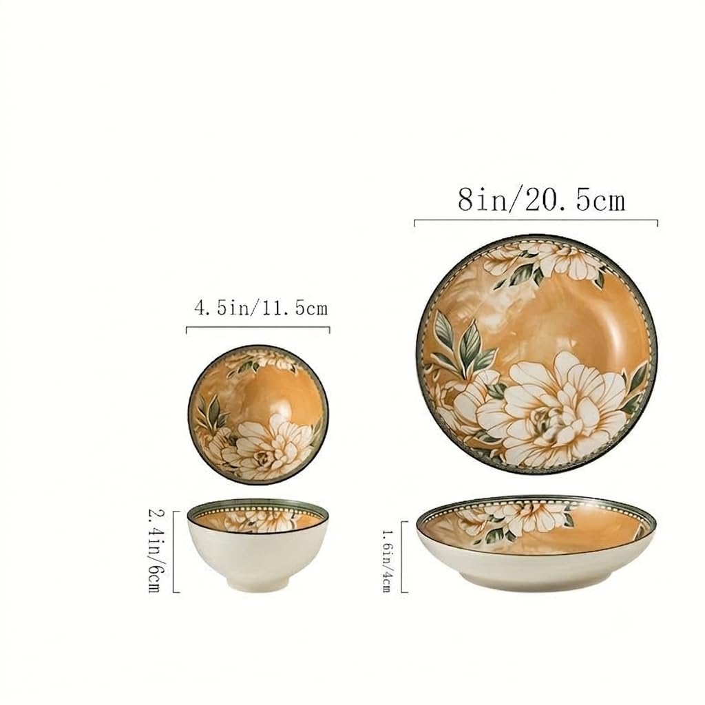 Floral Ceramic Dinnerware Set – Elegant Golden Floral Tableware for Dining & Serving