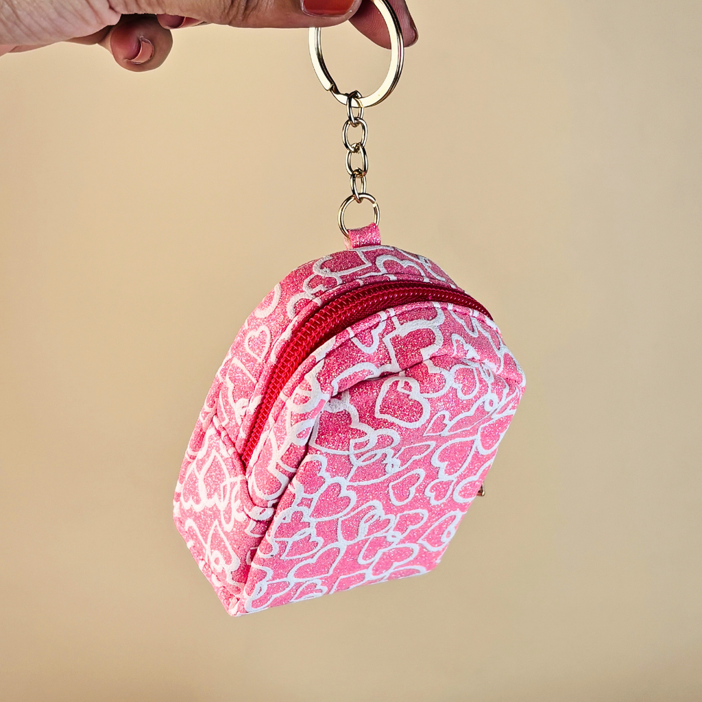Mini Heart Print Coin Pouch Keychain(Random Color)
