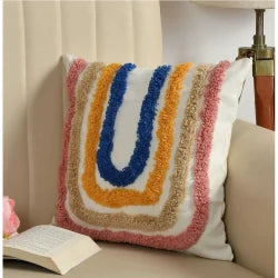 Boho Rainbow Tufted Cushion Cover Set – Multicolor U-Shape Textured Decorative Throw Pillows Cover Set for Sofa, Living Room & Bedroom (Pack of 2)