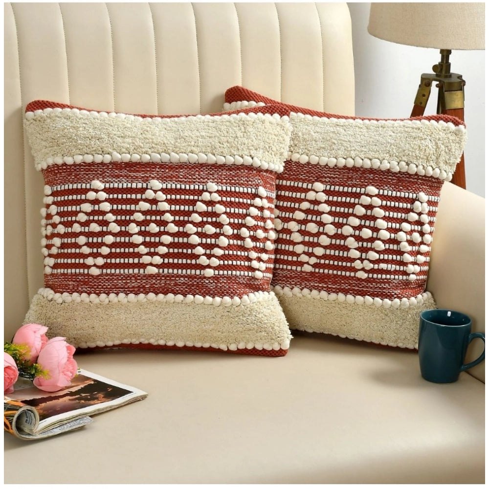 Rust & Cream Boho Textured Cushion Cover Set – Tufted Decorative Throw Pillows Cover set for Sofa, Living Room & Bedroom (Pack of 2)