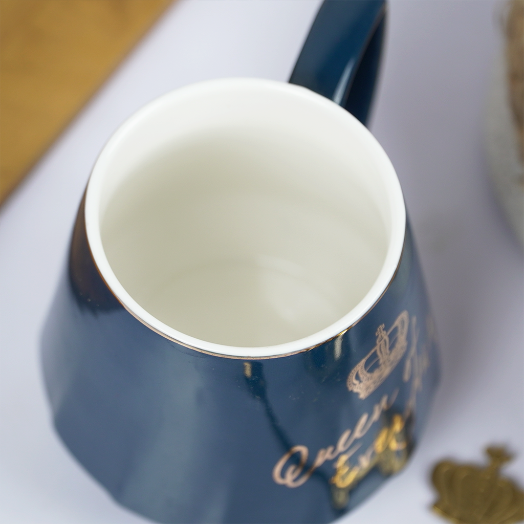 Queen of Everything Ceramic Coffee Mug with Crown Lid & Spoon | Royal Tea & Coffee Mug Set | Gift Mug for Women | (Black & Blue)