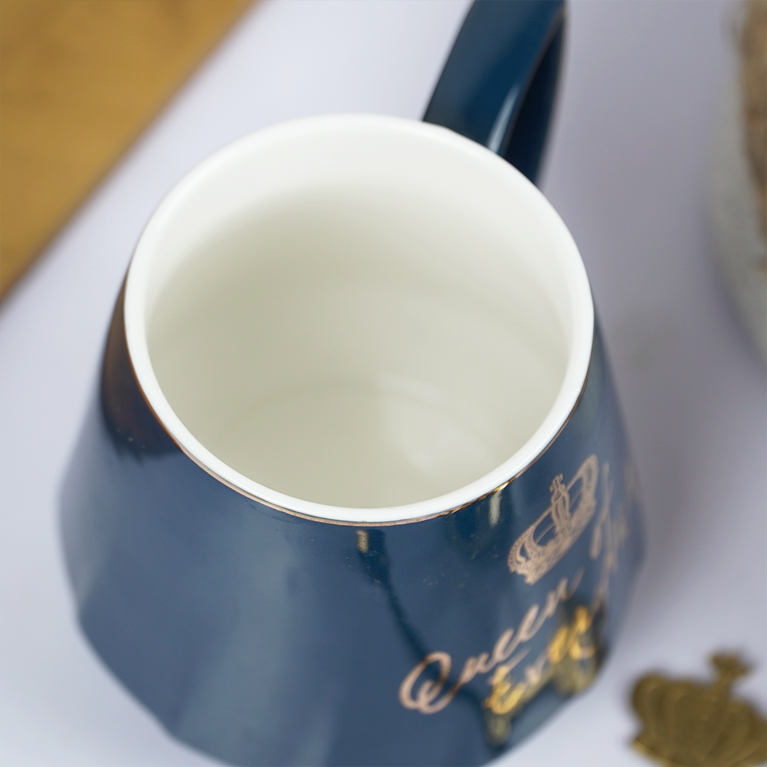 Queen of Everything Ceramic Coffee Mug with Crown Lid & Spoon | Royal Tea & Coffee Mug Set | Gift Mug for Women | (Black & Blue)