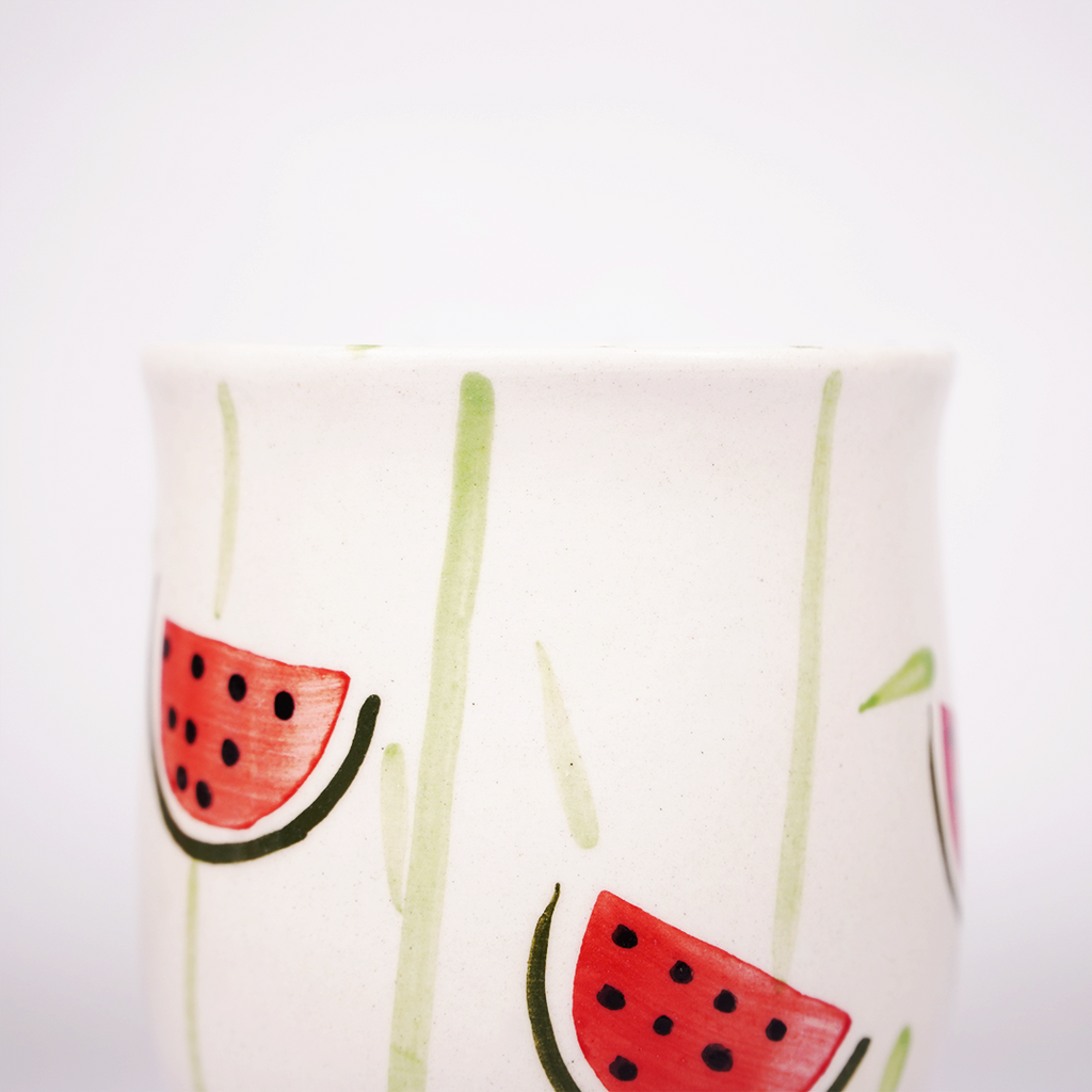 Watermelon Glass with Hand Painted Fruit Design