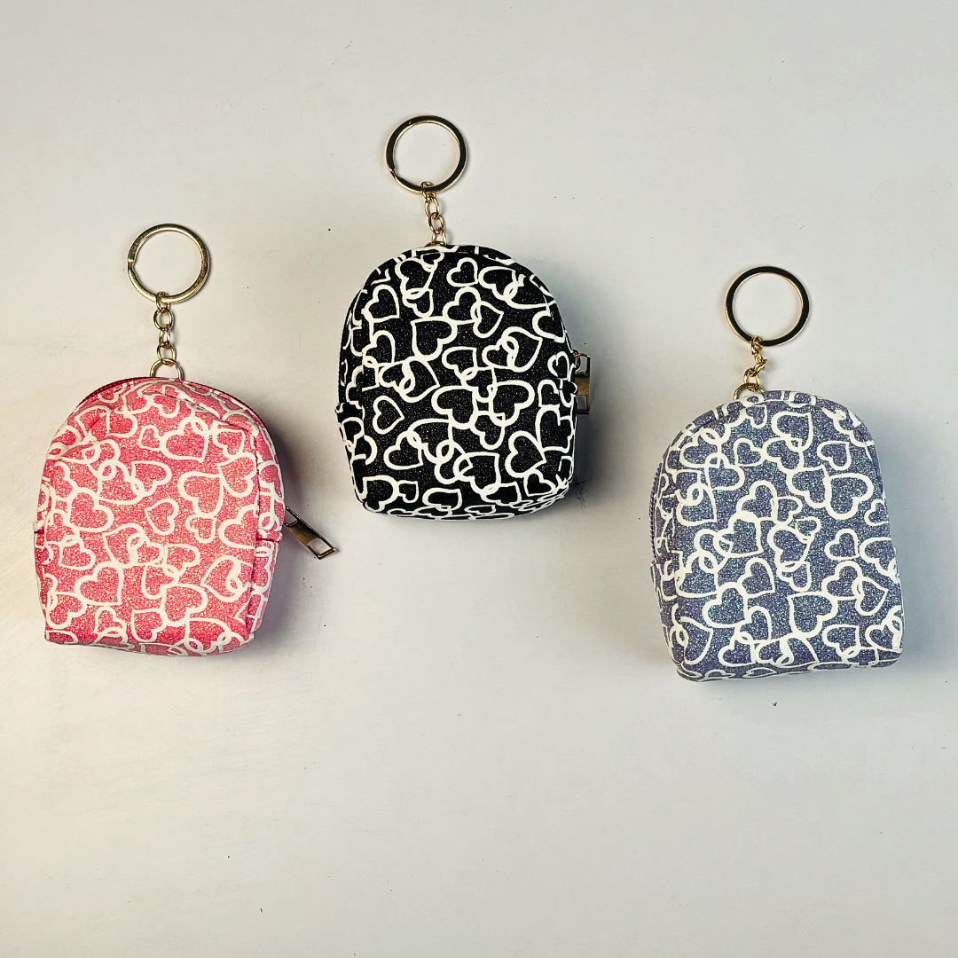 Mini Heart Print Coin Pouch Keychain(Random Color)