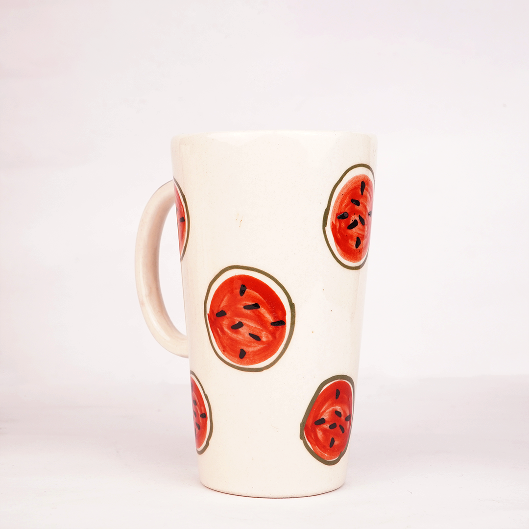White Ceramic Watermelon Mug – Cute Fruit Print Coffee Cup for Tea & Beverages