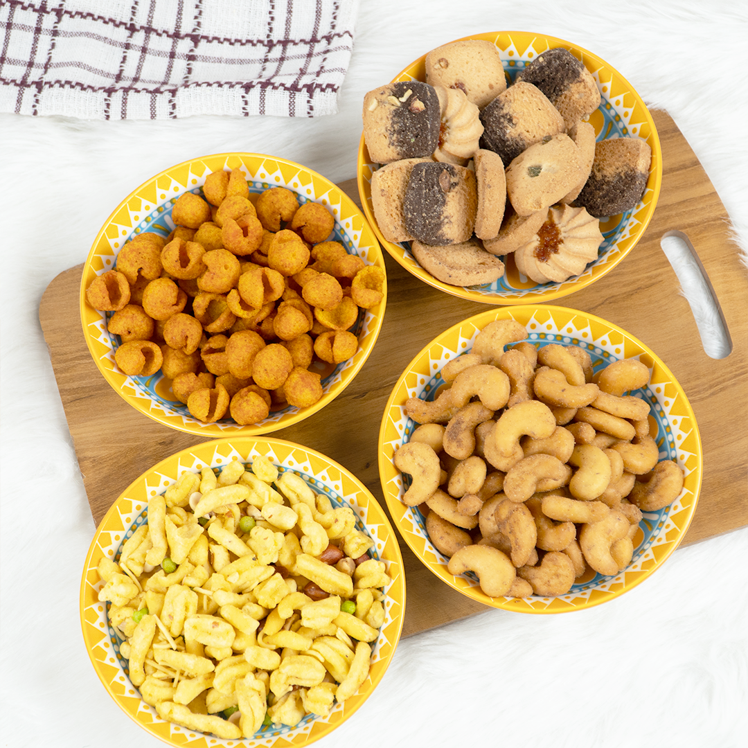 Colorful Ceramic Snack Plates Set – Yellow & Blue Decorative Serving Bowls | Modern Kitchen Tableware (Set of 4)