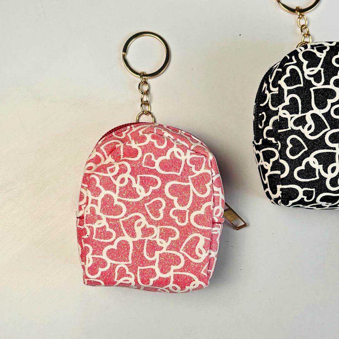 Mini Heart Print Coin Pouch Keychain(Random Color)