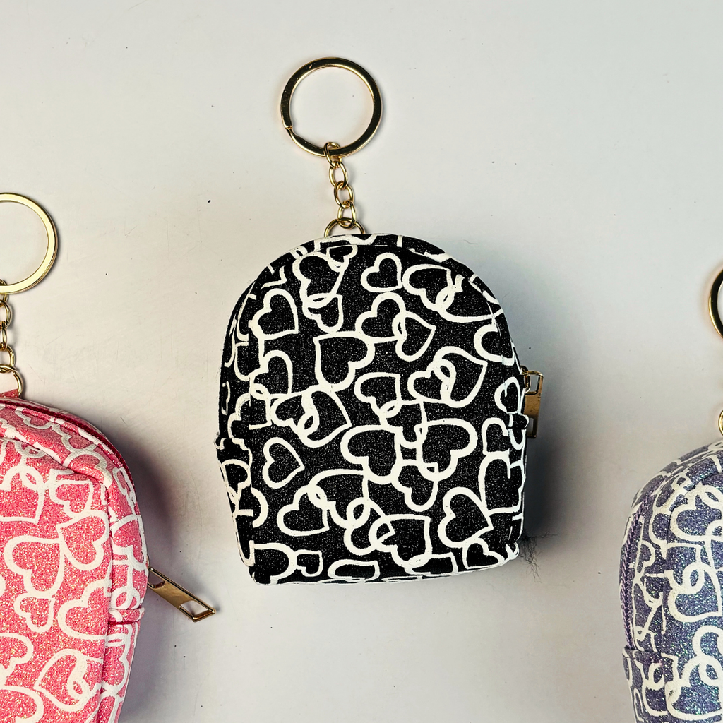 Mini Heart Print Coin Pouch Keychain(Random Color)