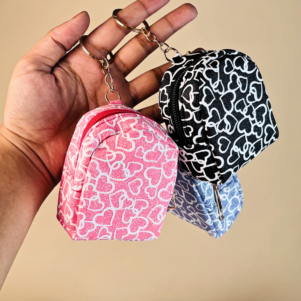 Mini Heart Print Coin Pouch Keychain(Random Color)