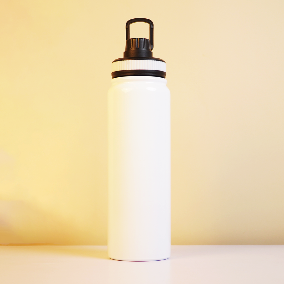800ml Stainless Steel Water Bottle with Carry Handle | Leak-Proof Reusable Bottle | Travel, Gym & Office | White Finish