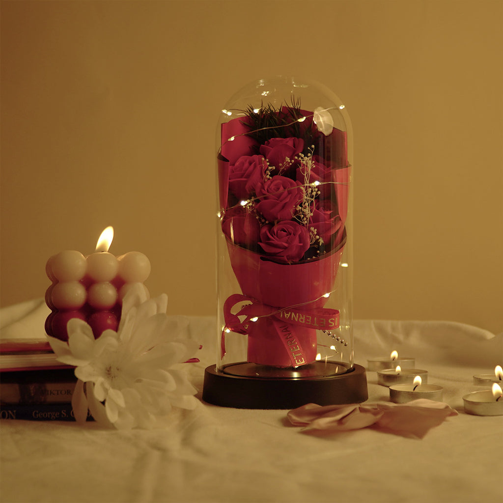 Forever Rose in Glass Dome Lamp