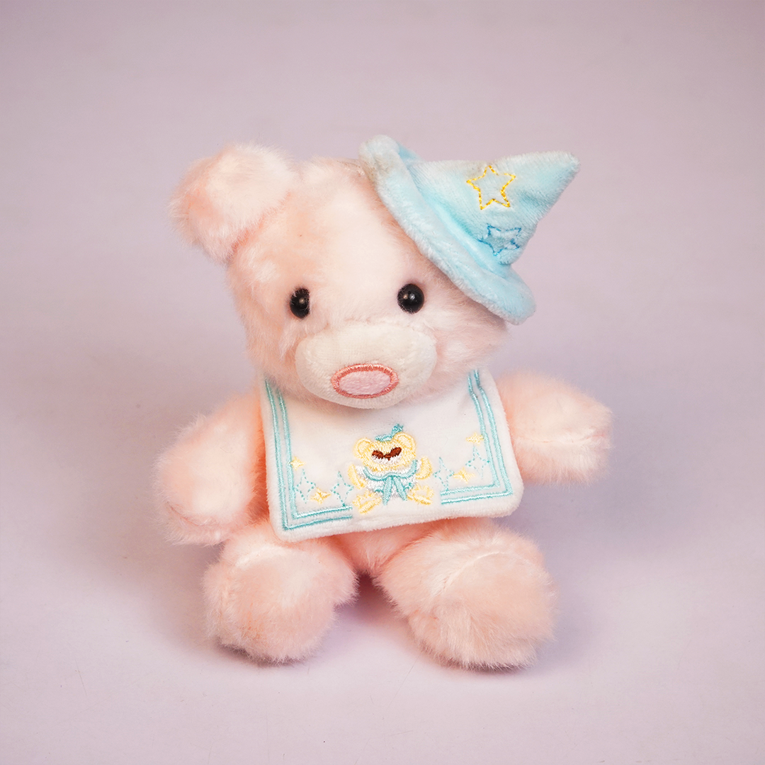 Cute Pink Teddy Bear Plush Toy with Blue Wizard Hat(Random Color)
