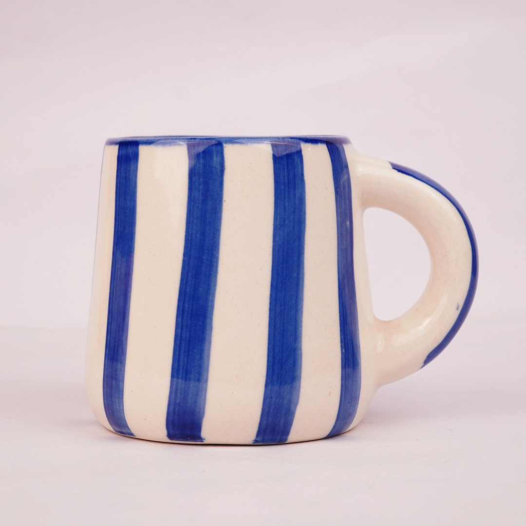 Blue & White Striped Ceramic Mug – Hand-Painted Style Coffee Cup for Tea, Coffee & Home