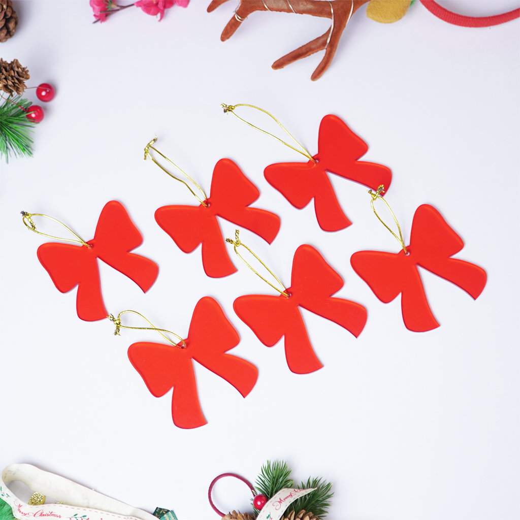 Red Bow designed Christmas Decoration Ornaments- Set of 2