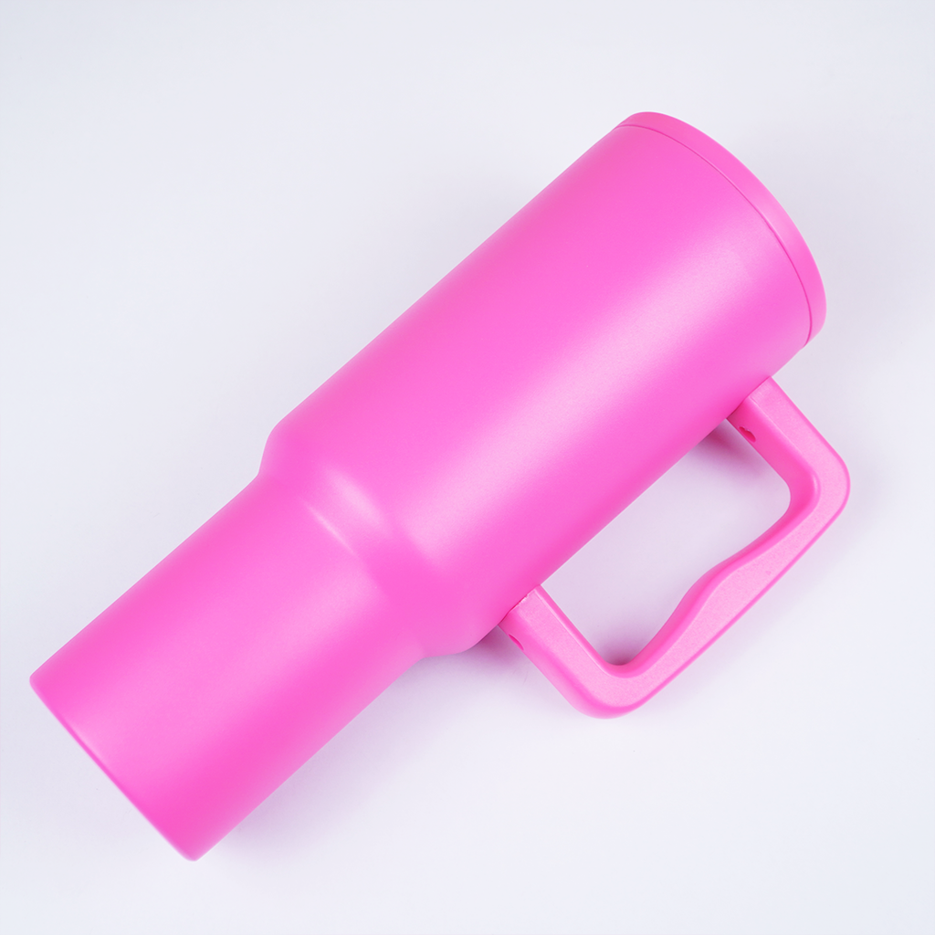 1.2L Large Capacity Insulated Travel Tumbler with Handle – Pink Reusable Stainless Steel Mug (26cm x 10cm)