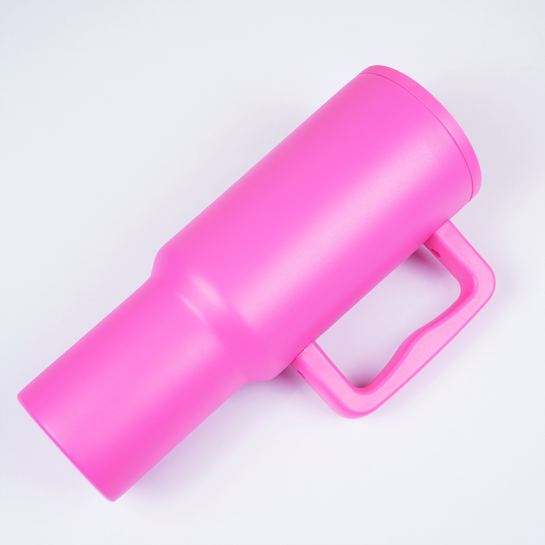 1.2L Large Capacity Insulated Travel Tumbler with Handle – Pink Reusable Stainless Steel Mug (26cm x 10cm)