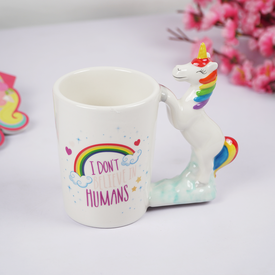 Unicorn Handle Coffee Mug with Rainbow Print | Cute Ceramic Mug for Tea, Coffee & Gifting