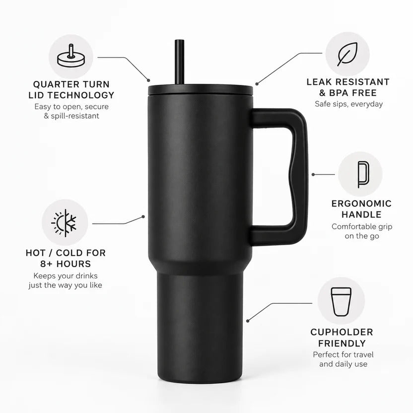 Thirst Trap Stainless Steel Tumbler with Steel Straw (Black)
