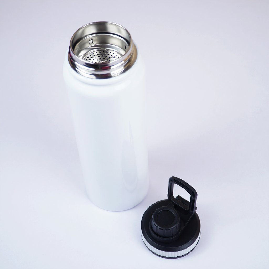 800ml Stainless Steel Water Bottle with Carry Handle | Leak-Proof Reusable Bottle | Travel, Gym & Office | White Finish