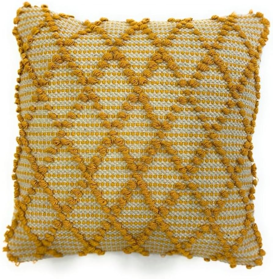 Mustard & Cream Boho Tufted Cushion Cover Set – Geometric Textured Decorative Throw Pillows Cover Set for Sofa, Living Room & Bedroom (Pack of 2)