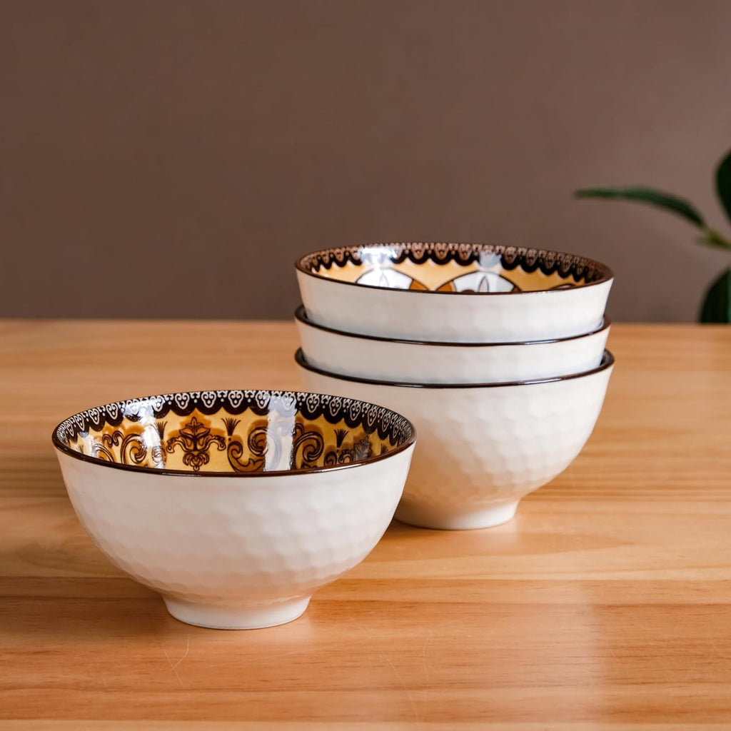 Hand-Painted Style Ceramic Bowl Set of 4 – Moroccan Inspired Decorative Serving & Snack Bowls