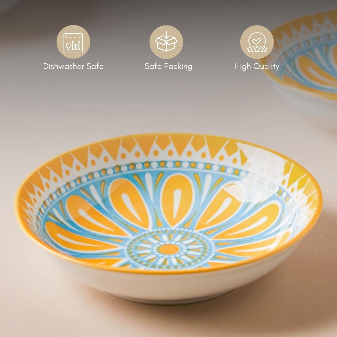 Vibrant Sunshine Bloom Ceramic Bowls – Set of 4 (220ml each)