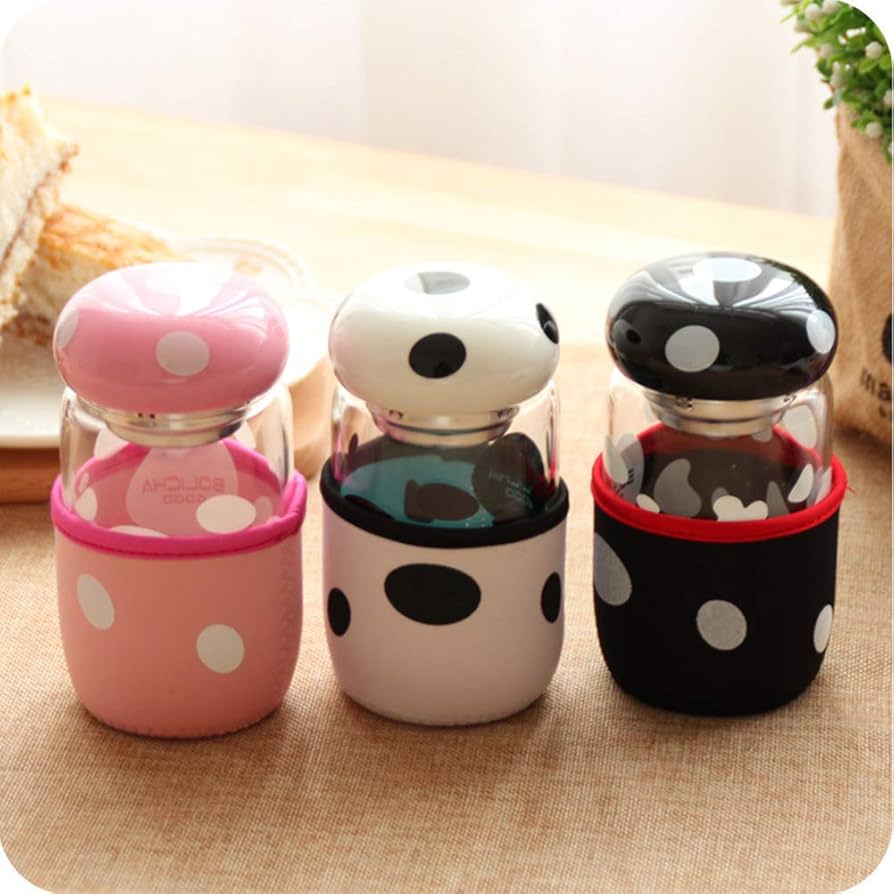 Cute Cartoon Glass Water Bottle with Protective Silicone Cover - Reusable Drinking Bottle for Kids & Adults