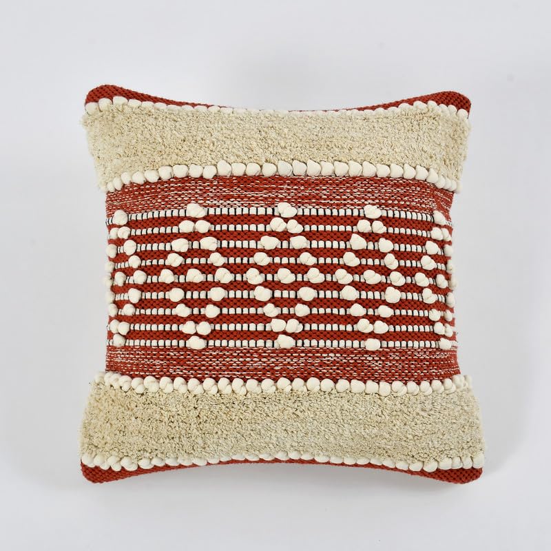 Rust & Cream Boho Textured Cushion Cover Set – Tufted Decorative Throw Pillows Cover set for Sofa, Living Room & Bedroom (Pack of 2)