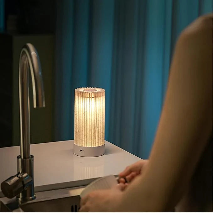 Pleated LED Table Lamp | 3 Light Modes | Portable & Rechargeable Bedside Lamp for Home Décor